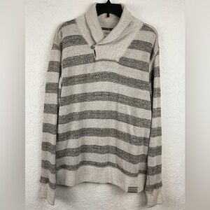 Men’s Calvin Klein Long Sleeve Shawl Collar Cotton Striped Sweater Tan Gray